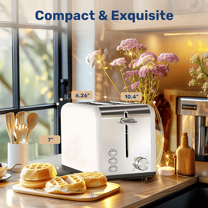 W1134P237563 White Multi-Earth Oven 2-Piece Toaster - Ultra-Wide Slot, 6 Browning Settings | Stylish High Lift Bars | Retro Stainless Steel Design