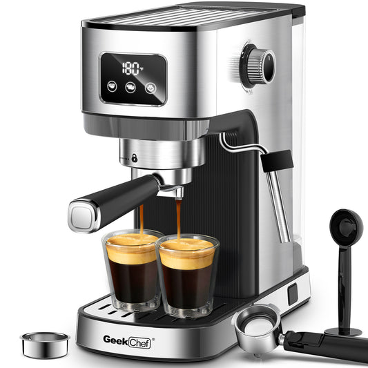 Geek Chef Espresso Machine - 20-Bar Extraction Power, ESE POD Filter, Milk Frother Steam Wand