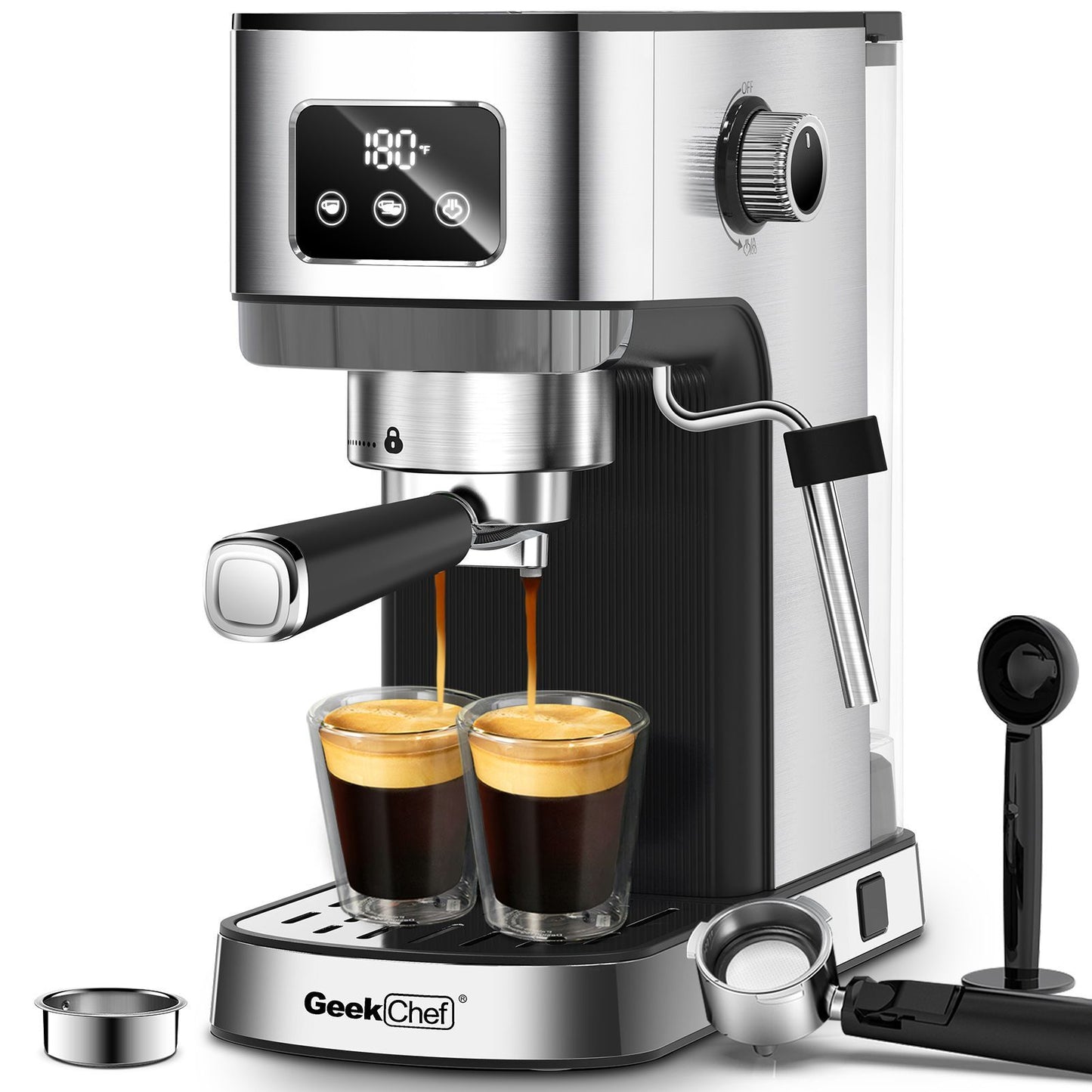 Geek Chef Espresso Machine - 20-Bar Extraction Power, ESE POD Filter, Milk Frother Steam Wand