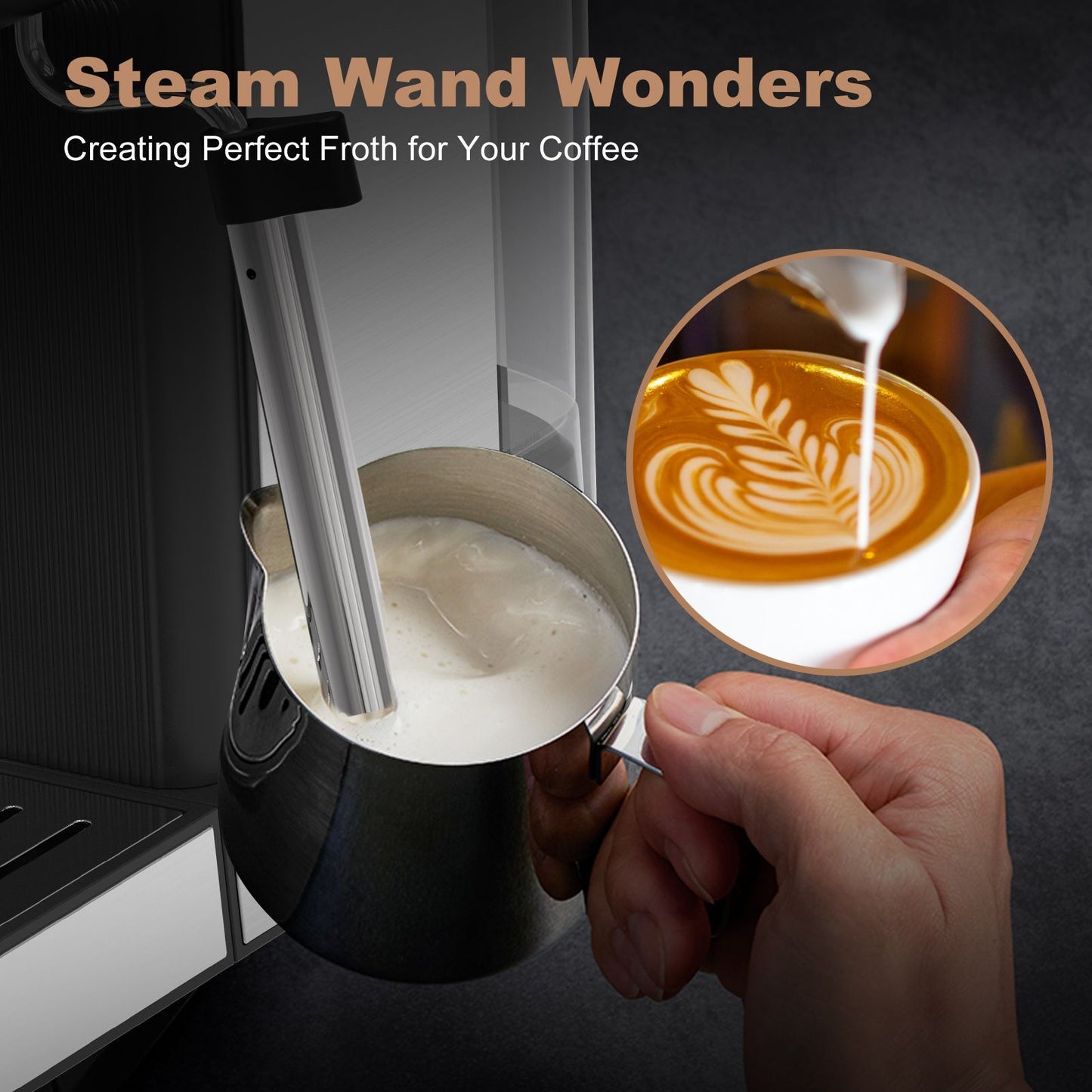 Geek Chef Espresso Machine - 20-Bar Extraction Power, ESE POD Filter, Milk Frother Steam Wand
