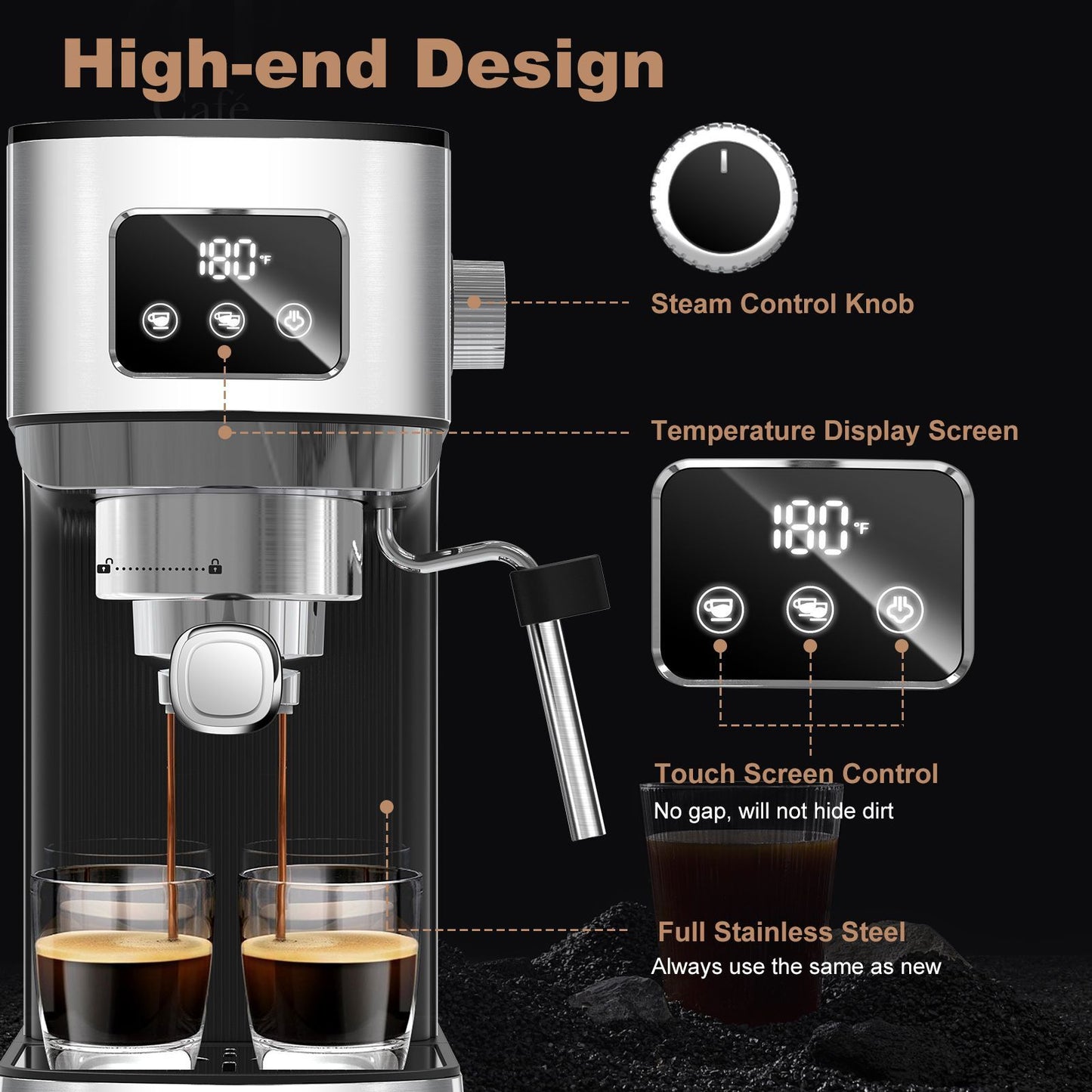 Geek Chef Espresso Machine - 20-Bar Extraction Power, ESE POD Filter, Milk Frother Steam Wand