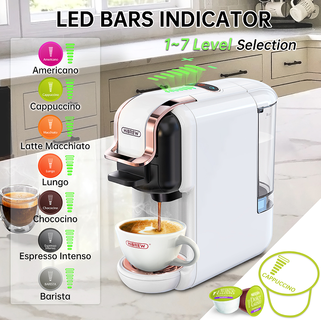 5-in-1 Automatic Espresso Machine with Water Level Line | 19Bar Hot and Cold Extract | French Mocha & Italian Coffee | 600L Water Tank | Touch Sense | 1450W | Kcup & Nespresso Capsule Compatible