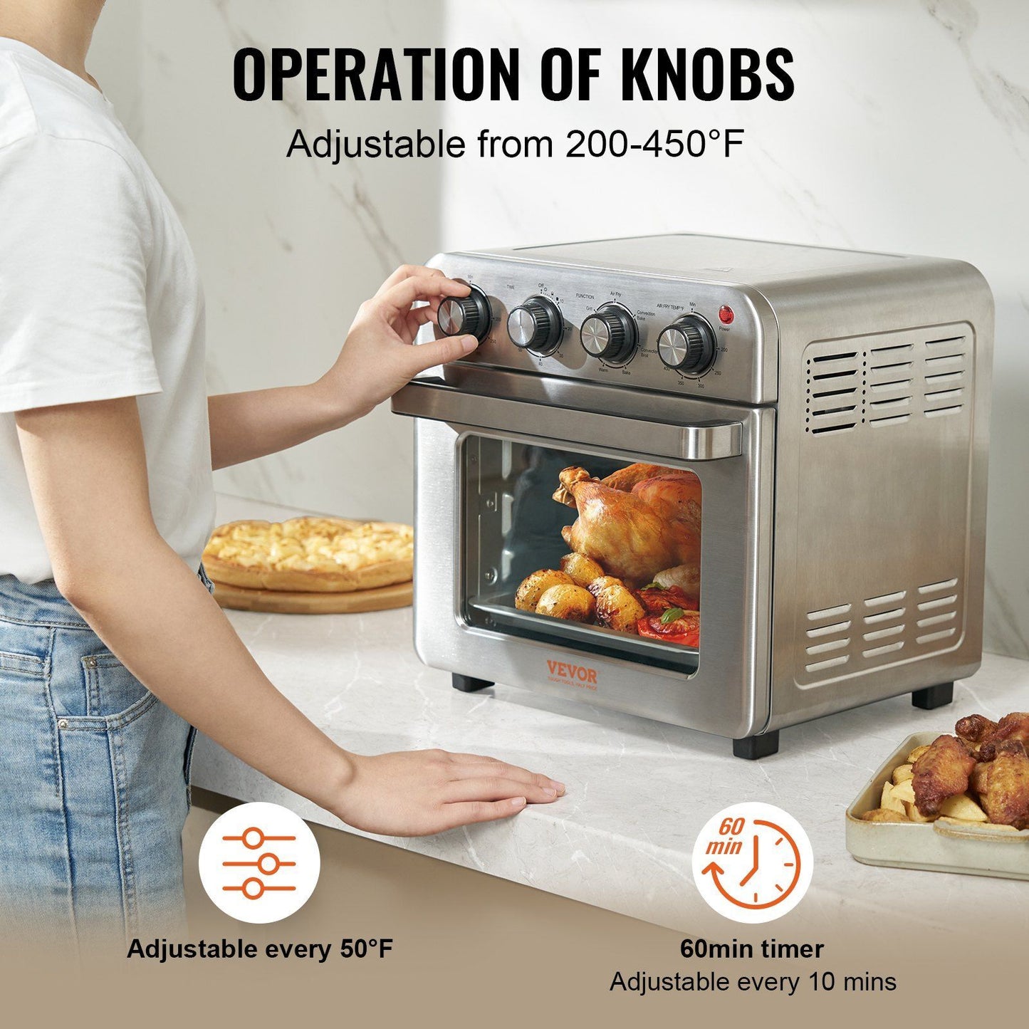 VEVOR 7-IN-1 Air Fryer Toaster Oven - 18L Convection Oven - Stainless Steel Countertop Combo with Grill, Pizza Pan - Home and Commercial Use