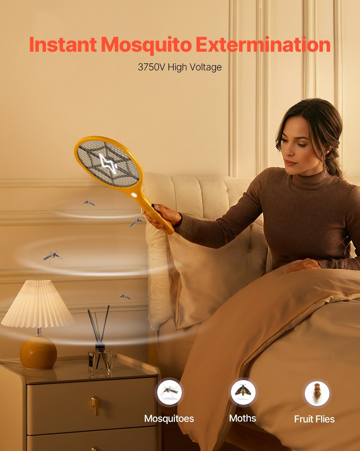 Electric Fly Swatter, Zapper Racket with 3 Layers Mesh, Powerful Fly Killer Indoor & Outdoor with 500mAh Battery Rechargeable for Home, Bedroom, Kitchen and Patio, Yellow & Black