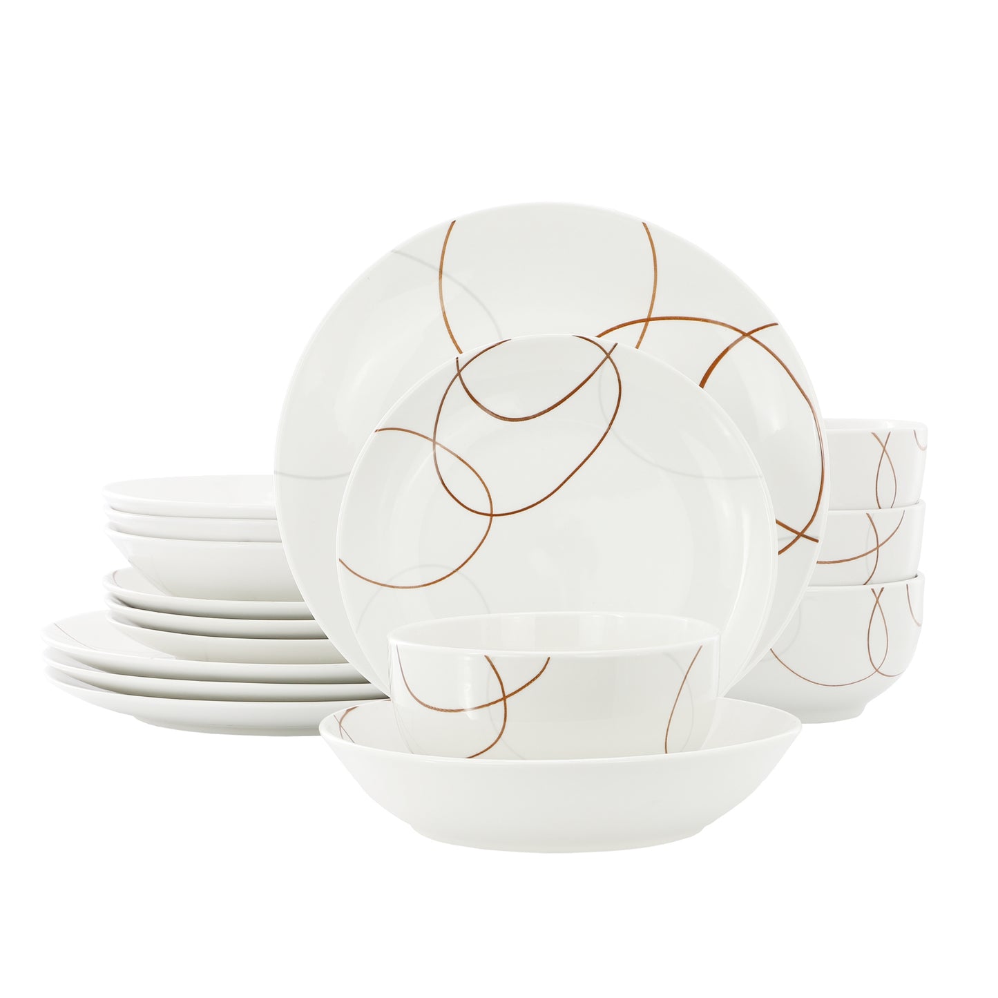 Elama Sydney 16 Piece Porcelain Double Bowl Dinnerware Set, Service for 4