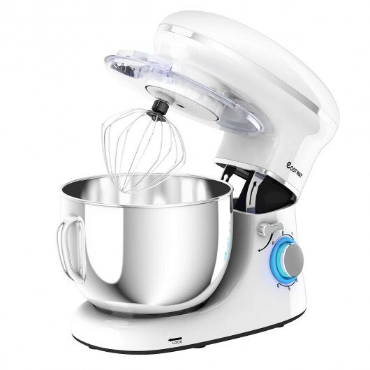 Versatile 6.3QT 660W Tilt-Head Stand Mixer with 6 Speeds & Splash Guard - Elegant White Finish
