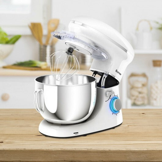 Versatile 6.3QT 660W Tilt-Head Stand Mixer with 6 Speeds & Splash Guard - Elegant White Finish