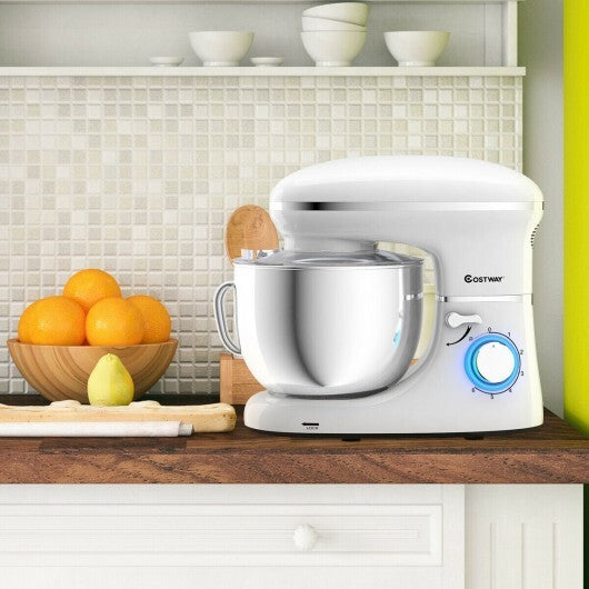 Versatile 6.3QT 660W Tilt-Head Stand Mixer with 6 Speeds & Splash Guard - Elegant White Finish