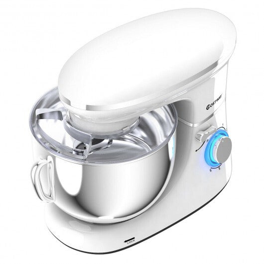 Versatile 6.3QT 660W Tilt-Head Stand Mixer with 6 Speeds & Splash Guard - Elegant White Finish
