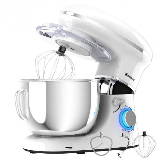 Versatile 6.3QT 660W Tilt-Head Stand Mixer with 6 Speeds & Splash Guard - Elegant White Finish