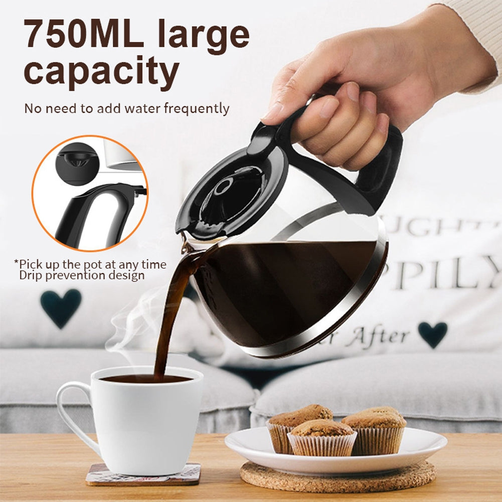 650w Automatic Drip Coffee Maker 750ml | Large Capacity Espresso Machine for Beginners | Thermostatic Base | EU Plug