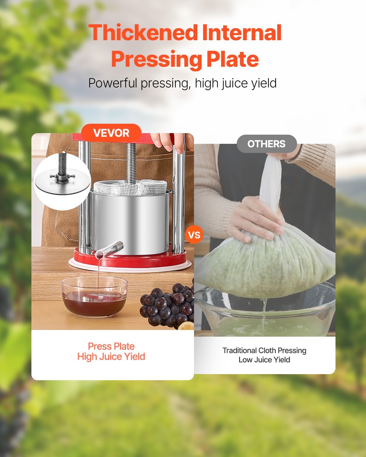 0.44 Gal/1.65L Fruit Wine Press, 2 Stainless Steel Barrels, Manual Juice Maker, Cider Apple Grape Tincture Honey Olive Oil Making Press with T-Handle for Outdoor Kitchen Home
