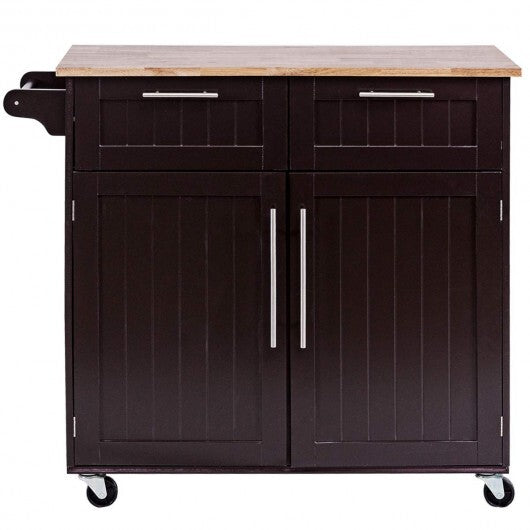 Heavy Duty Rolling Kitchen Cart with Tower Holder and Drawer-Brown