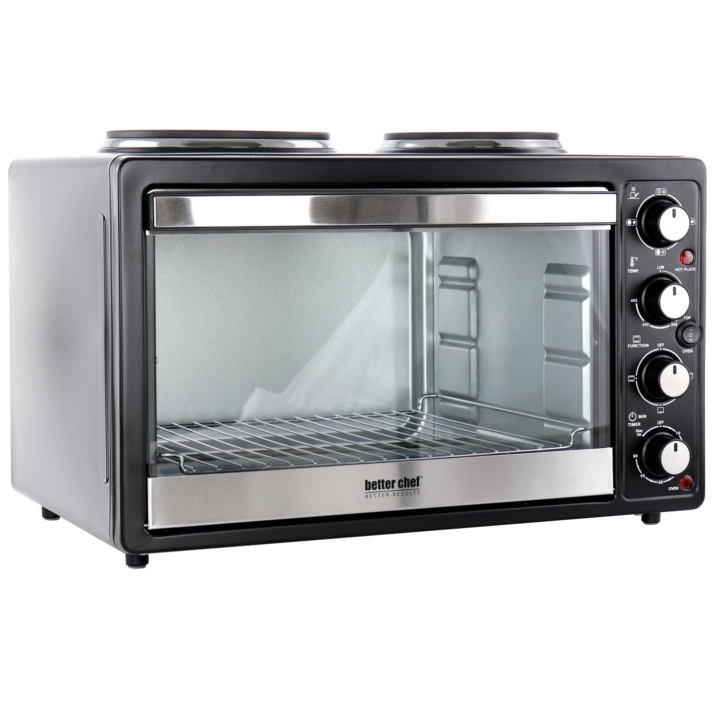Better Chef Chef Central XL Toaster Oven and Broiler with Dual Solid Element Burners in Black - Compact All-in-One Cooker for Small Spaces and Travel