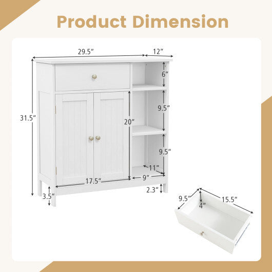 Freestanding Kitchen Cupboard Storage Organizer with 1 Large Drawer - Color: White