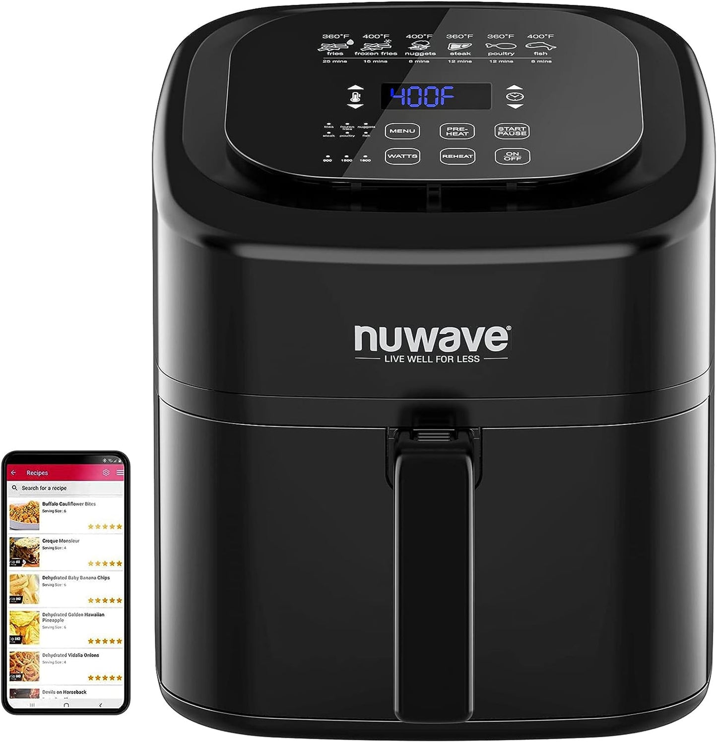 Nuwave Brio 6-Quart Digital Air Fryer with One-Touch Digital Controls, Automatic Shutoff, Stainless Steel, Cooking