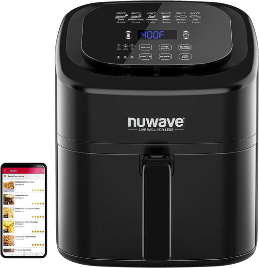 Nuwave Brio 6-Quart Digital Air Fryer with One-Touch Digital Controls, Automatic Shutoff, Stainless Steel, Cooking
