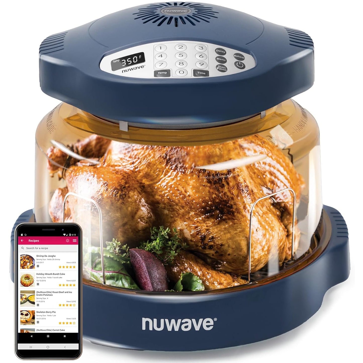 Nuwave Pro plus 2 Air Fryer, Infra-Red Oven Cook Healthy, 360 Surround Cooking, Adjustable Temps, 100 Presets & 50 Memory Air Fryer, Durable Power Dome, Deep Blue
