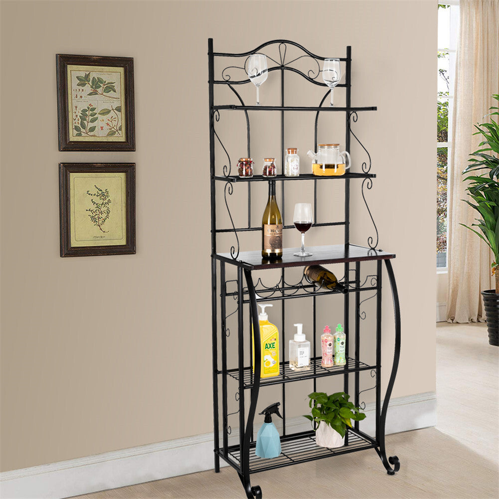 US 5-tier Metal Kitchen Rack Storage Holder Organizer (HT-CJ011 With Accessories) black