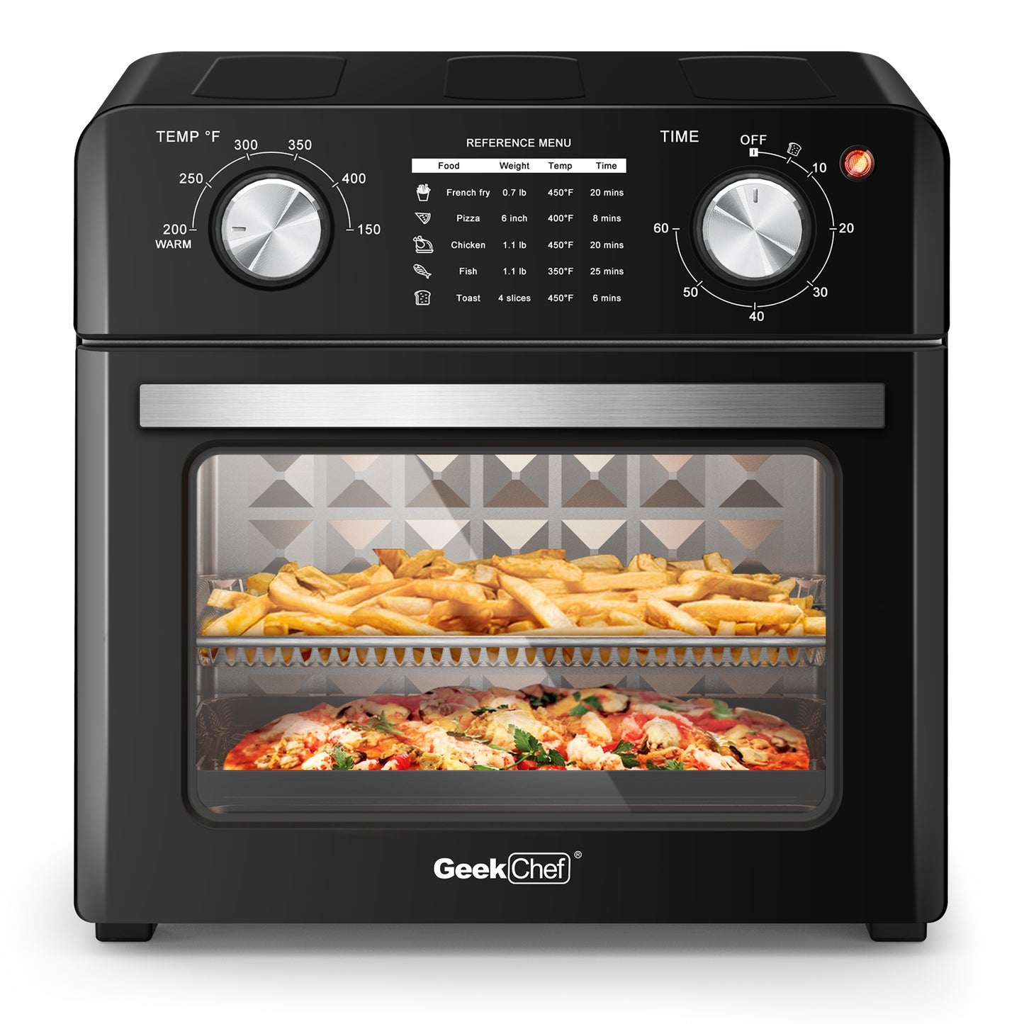 US GEEK CHEF Air Fryer 10QT - Oil-free Stainless Steel Countertop Toaster Oven - Healthy, Powerful, and Easy Cooking - 1400w Black