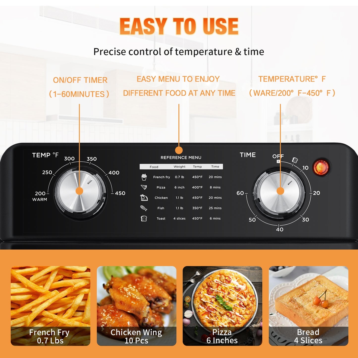 US GEEK CHEF Air Fryer 10QT - Oil-free Stainless Steel Countertop Toaster Oven - Healthy, Powerful, and Easy Cooking - 1400w Black