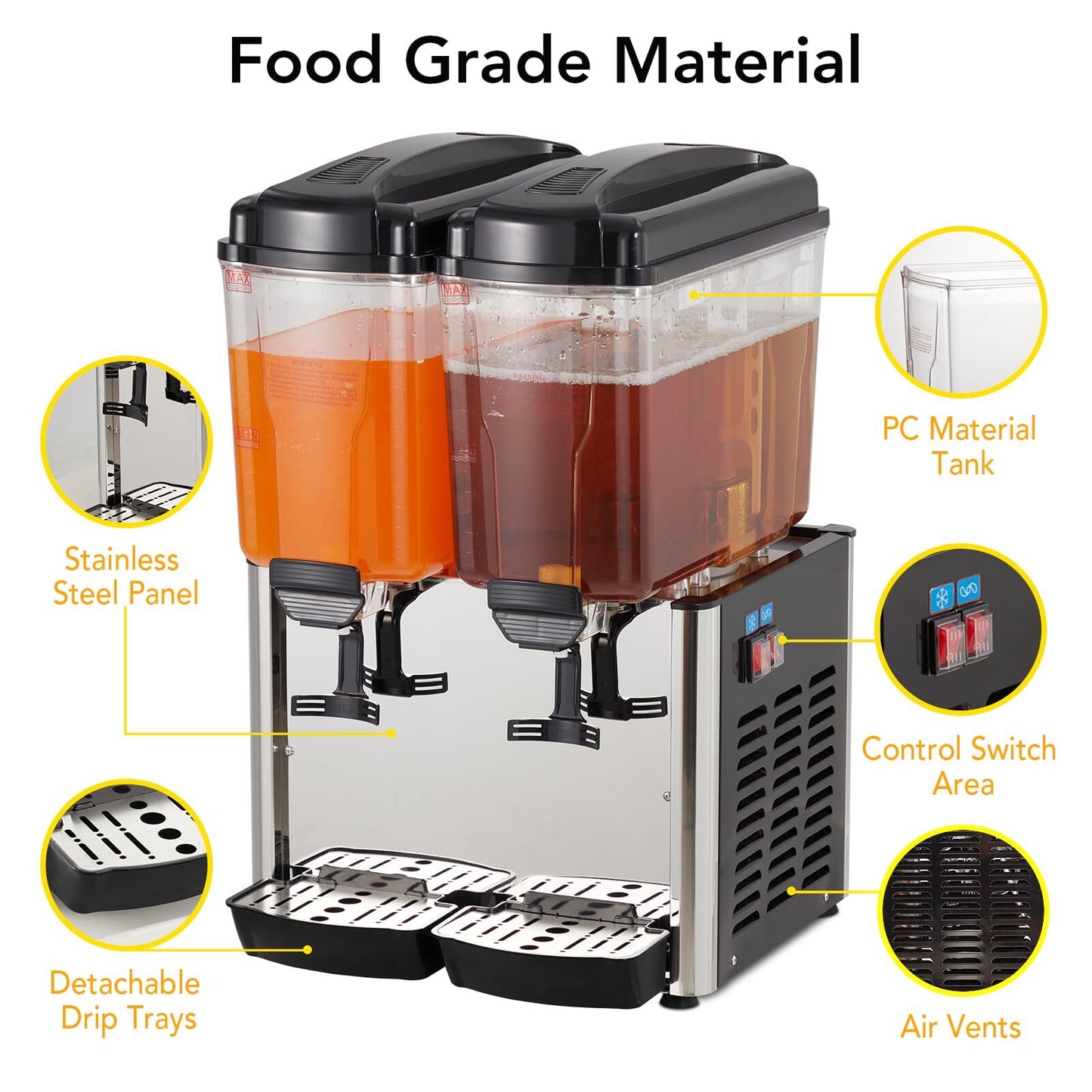 US GARVEE 36L Commercial Beverage Dispenser Food Grade Material Stainless Steel Slushy Machine
