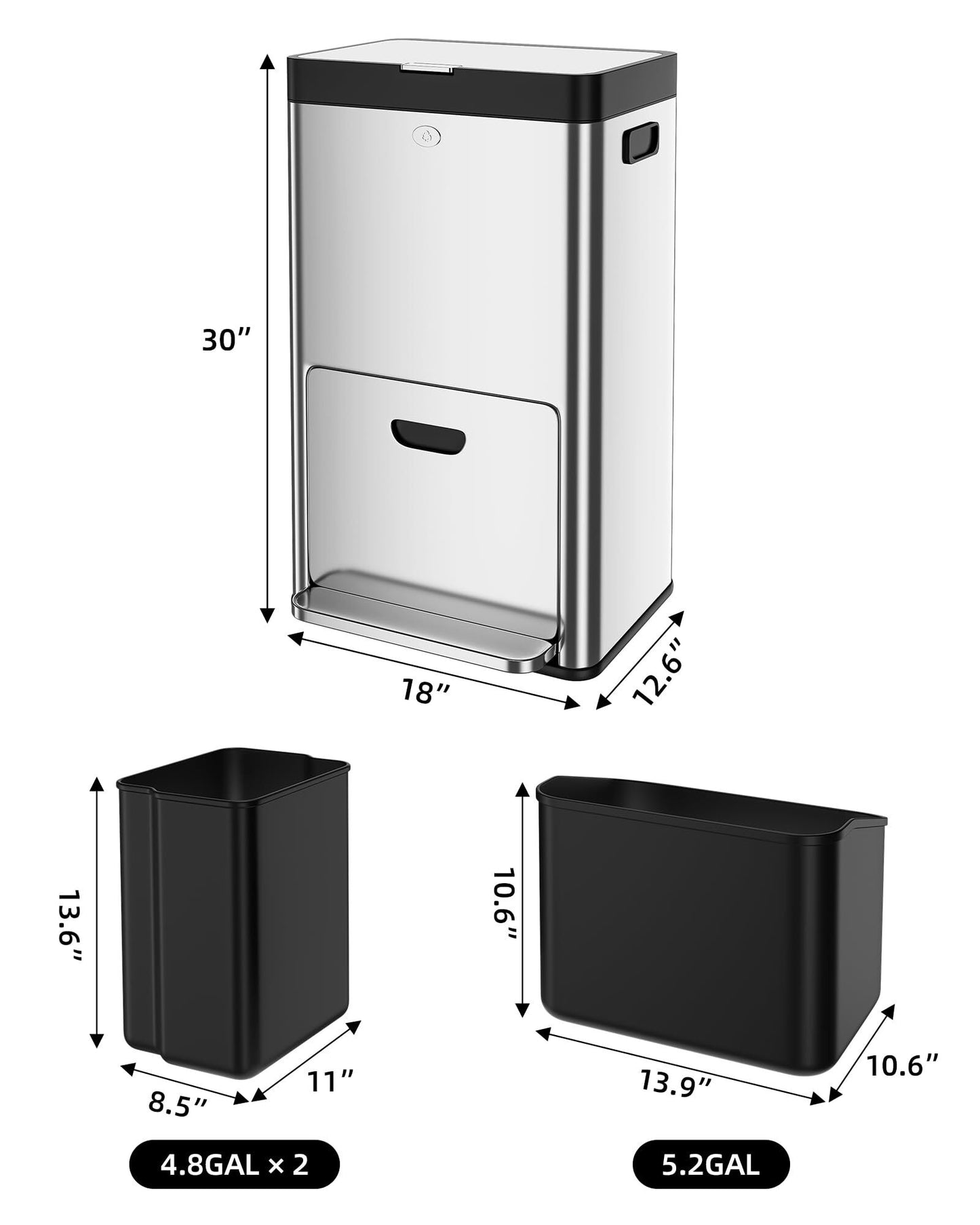 US GARVEE 56L Kitchen Trash Can with Lid Fingerprint-Proof Stainless Steel Rubbish Bin