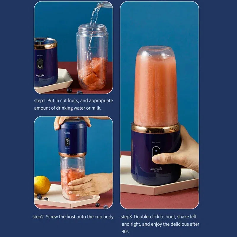 Color: Yellow, Ships From: CHINA - Portable 400ml Mini Fruit Juicer USBCharging Lemon Orange Fruit Juicing Cup Smoothie Blender Machine kitchen appliances