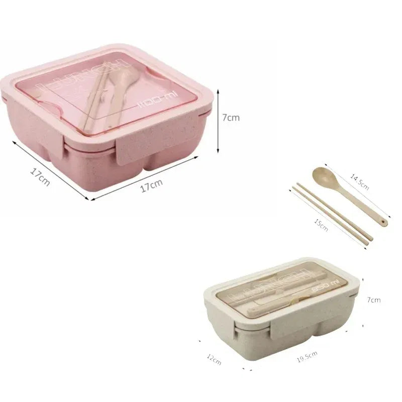 Color: Blue - 850/1100ML wheat straw lunch box bento box Microwave oven Students with lid canteen simple lunch box rectangular portable