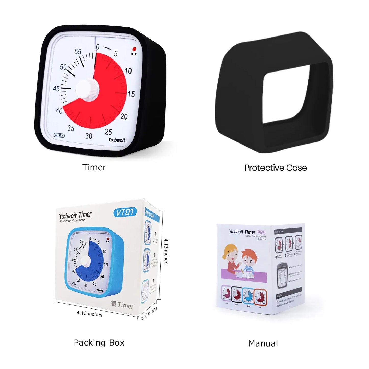 Color: black - Yunbaoit VT01 Upgraded 60 Minute Visual Timer with Protective Case Silent Countdown Timer for Kids