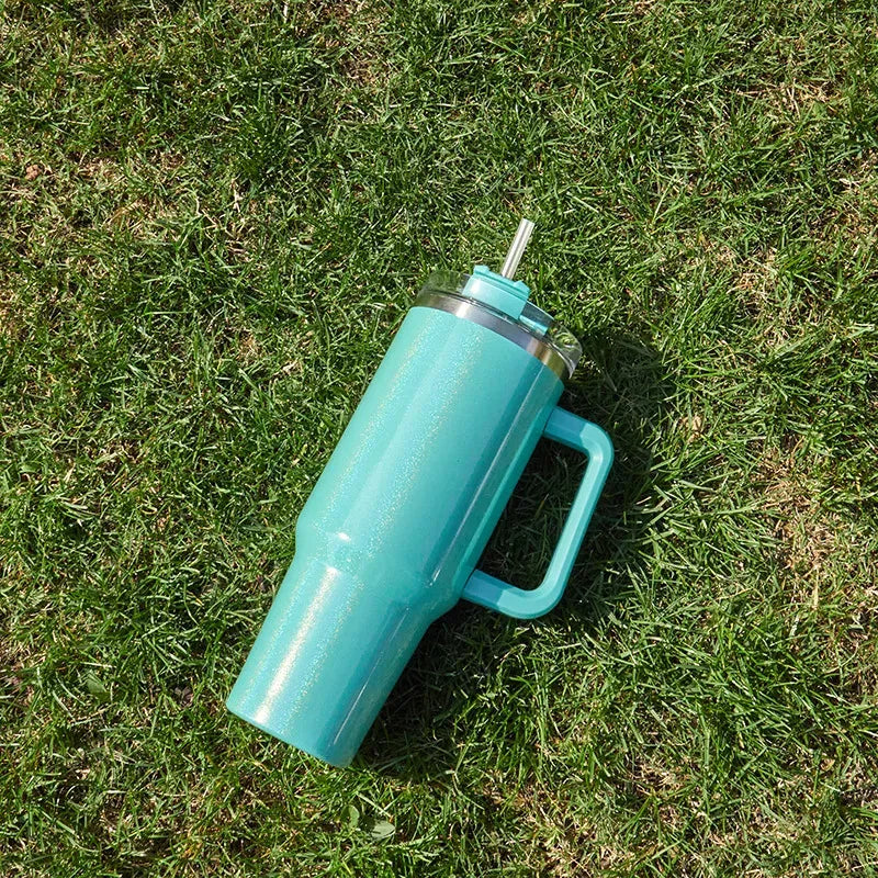 Color: Green, Capacity: >600ML - 40oz Insulated Tumbler With Lid and Straws Stainless Steel Coffee Tumbler with Handle Vacuum Leak Proof Coffee Cup