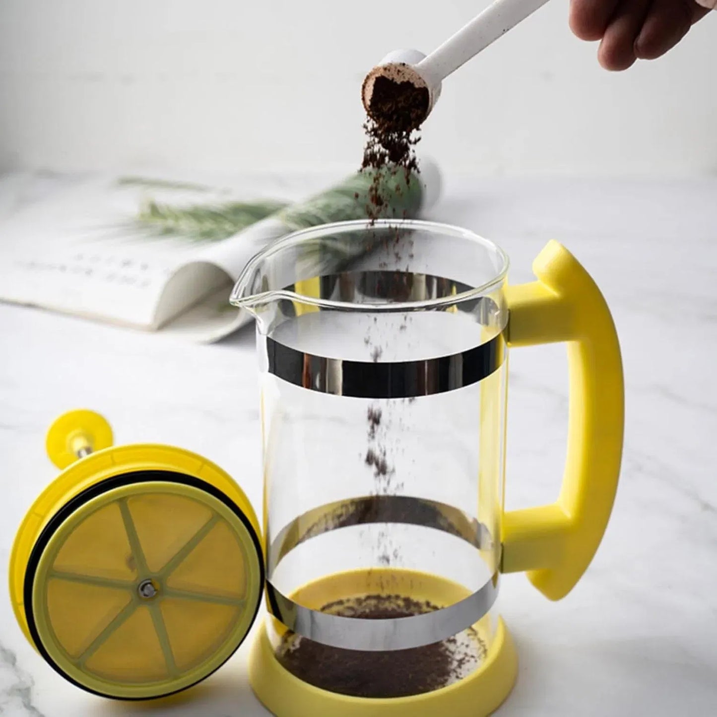 French Press Coffee Tea Maker 34oz, Stainless Steel Coffee Press, Resistant Borosilicate Glass Coffee Maker for Camping Travel -