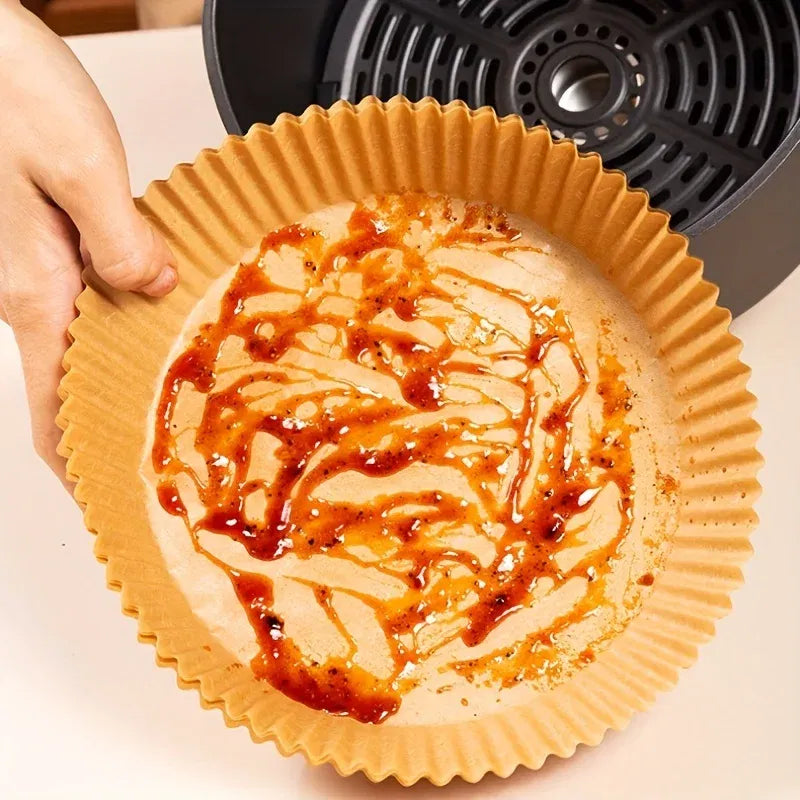 Color: Dark Khaki - Air Fryer Paper Liners Disposable Oil-Proof Waterproof Baking Paper Round Square And Rectangle Parchment Kitchen Party Supplies