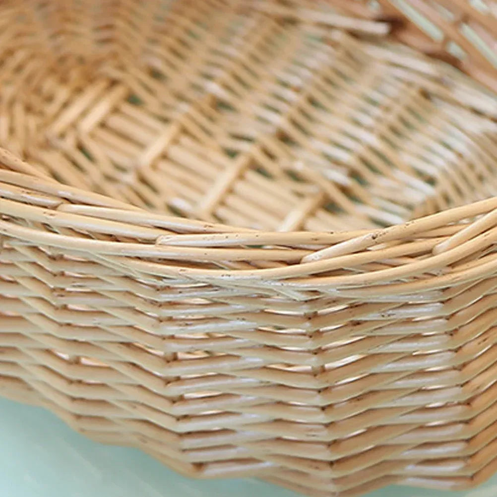 Color: Red - Basket Storage Wicker Woven Picnic Flower Willow Baskets With For Bread Fruit Handles Handheld Flowers Kitchen Vegetable Easter