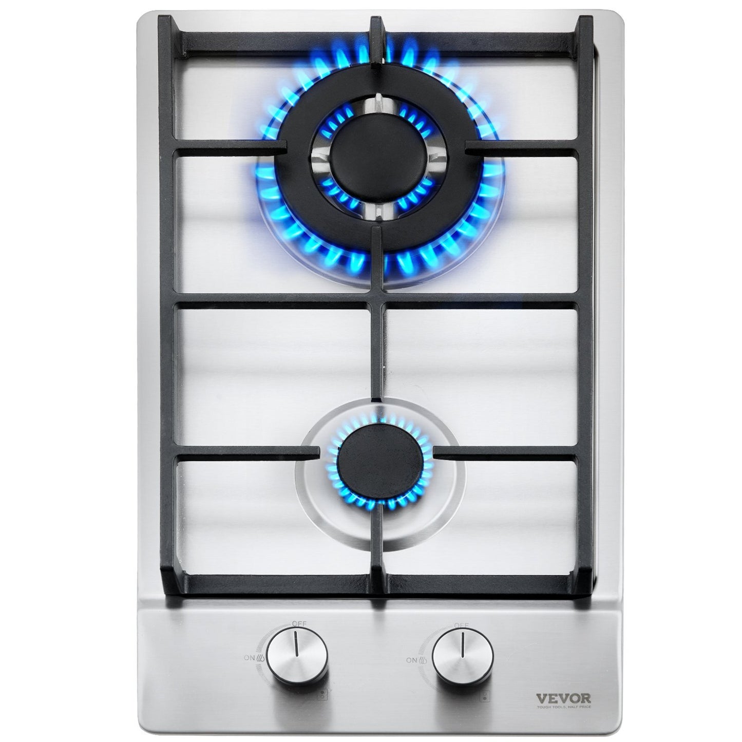 Gas Cooktop 12 inch, Max 12250BTU 2 Burners Built-in Stainless Steel Gas Stove Top, LPG/NG Convertible Dual Fuel Natural Gas Hob with Thermocouple Protection for Outdoor, Kitchen, Camping, RV