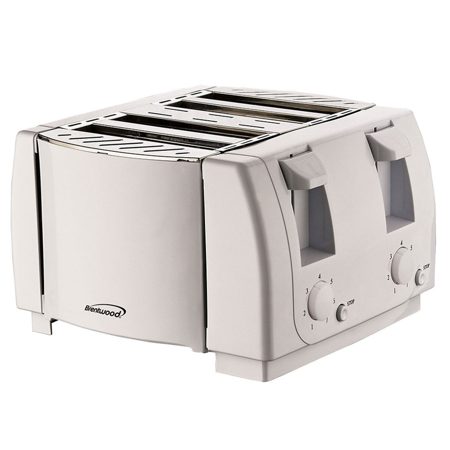 Brentwood 4 Slice Cool Touch Toaster in White - Family Size, 7-Setting Browning, Auto-Centering Guides