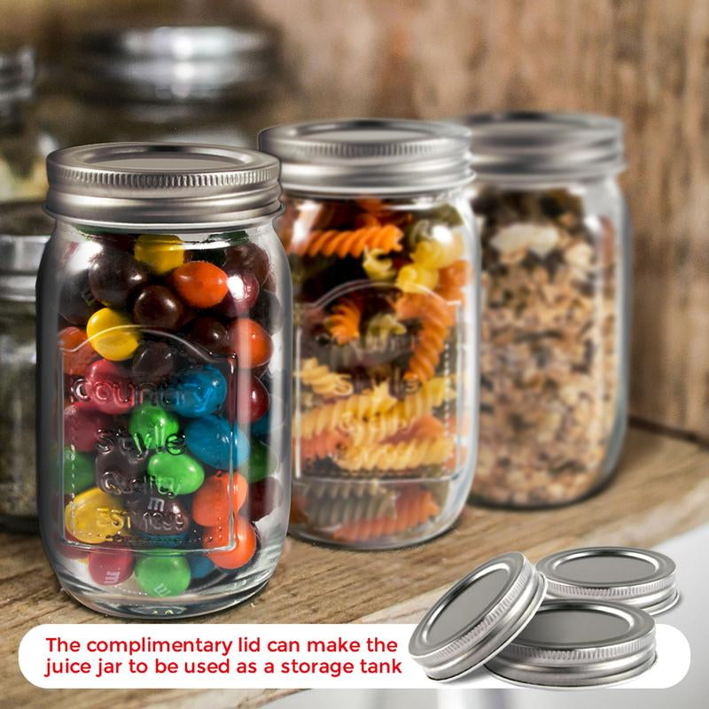 Mason Jars Wide Mouth with Lid,Container Clear Glass Bottle,Juice Container,Glass Bottle with Straw,Kitchen Utensils,6 Count Canister Tin,Two Styles Transparent Oval