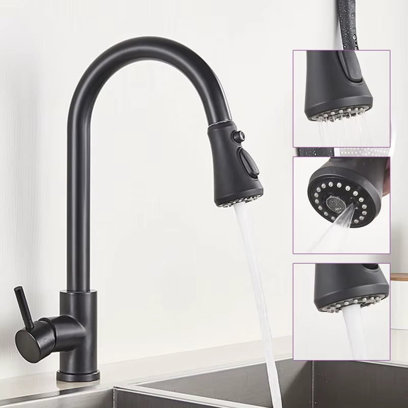 Kitchen Faucet Brushed Gold Pull Out Kitchen Sink Water Tap Single Handle Mixer Tap 360 Rotation Kitchen Shower Faucet