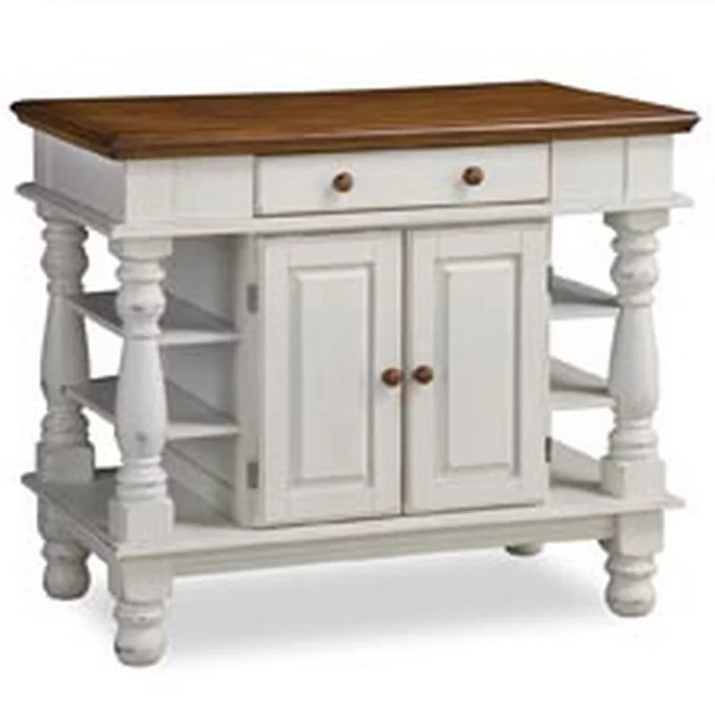 Homestyles Americana off White Wood Kitchen Island with Storage and Open Shelves