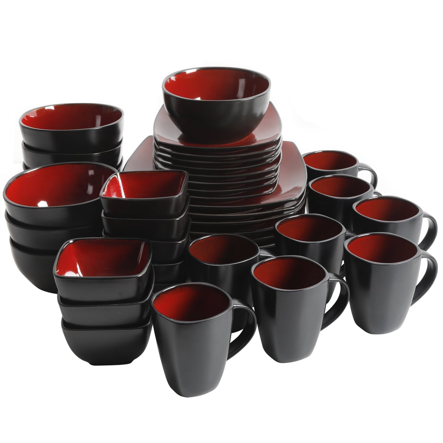 Gibson Soho Lounge 40-Piece Square Dinnerware Set in Red