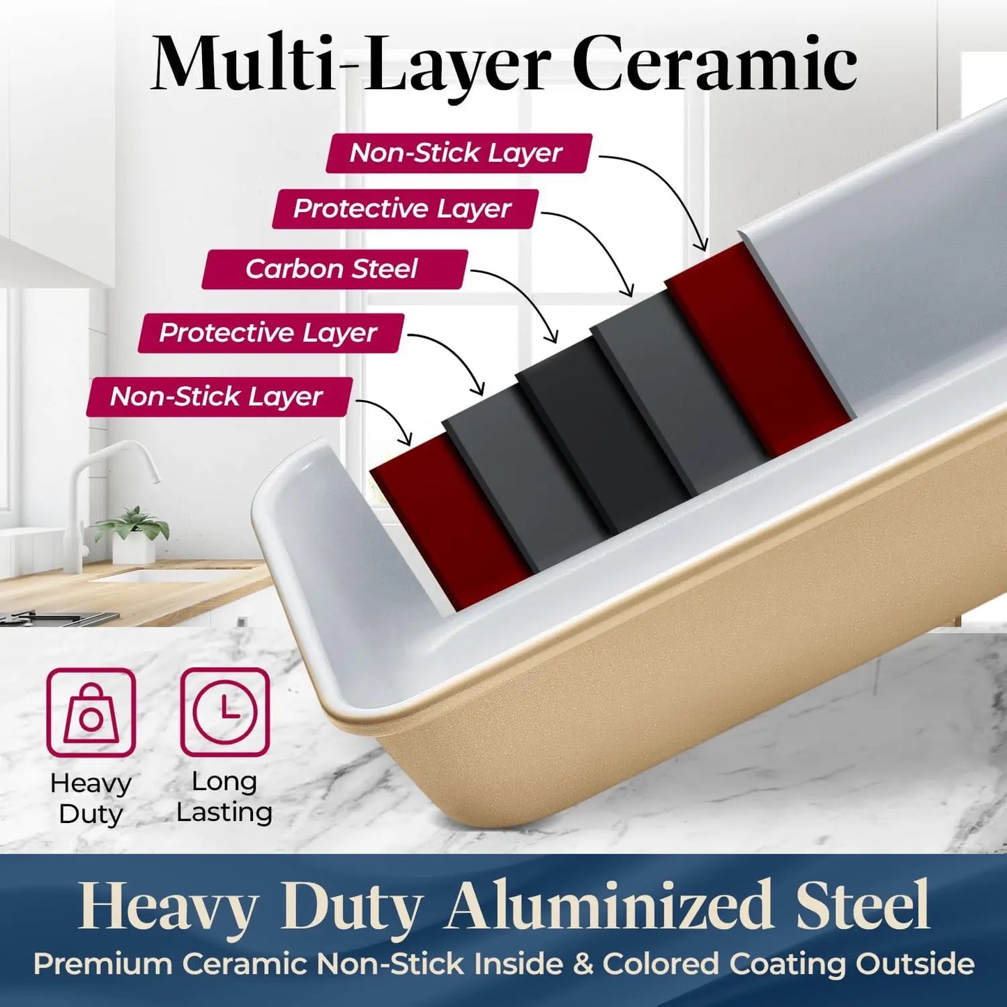 8-Piece Stackable Bakeware Set - Ceramic Non-Stick Coating, Baking Sheets, Assorted Baking Pans PTF PFOA & PFOS Free