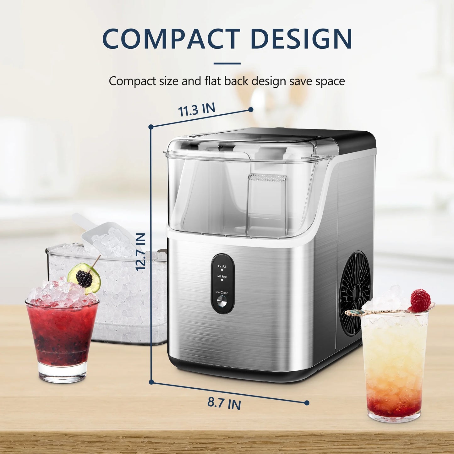 Simzlife Nugget Ice Maker Countertop, Portable Ice Maker Machine with Self-Cleaning Function, 35Lbs/Day, Soft Chewable Pellet Ice, Silver