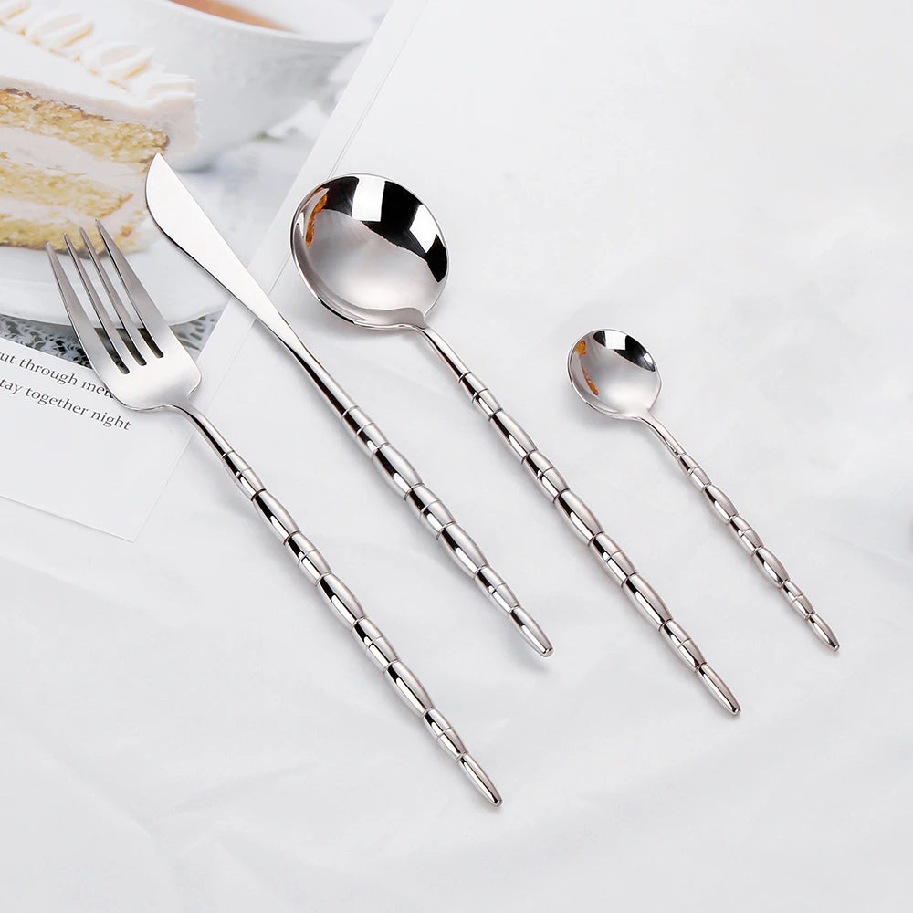 Stainless Steel Western Tableware Set Gold Cutlery Knife Fork Spoon Silver Dinnerware Mirror Kitchen Utensils 20 24 32Pcs