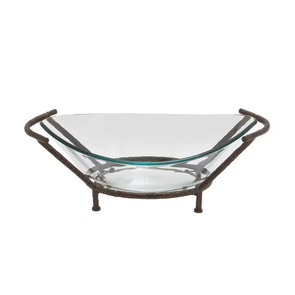 Clear Kitchen Decorative Serving Bowl with Brown Metal Base