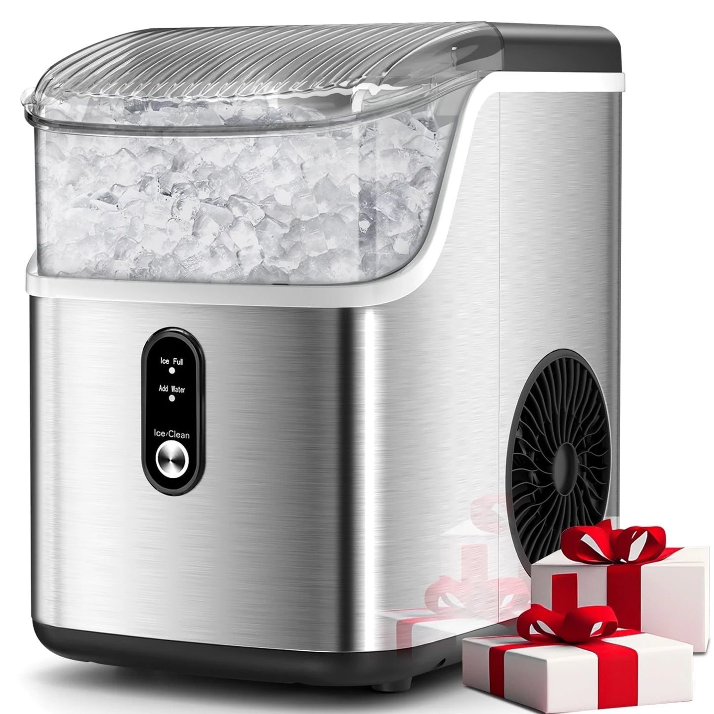 Auseo Portable Nugget Ice Maker - Countertop Stainless Steel Machine with Self-Cleaning Function, Producing 35 lbs of Ice per Day for Home, Kitchen, and Office Use