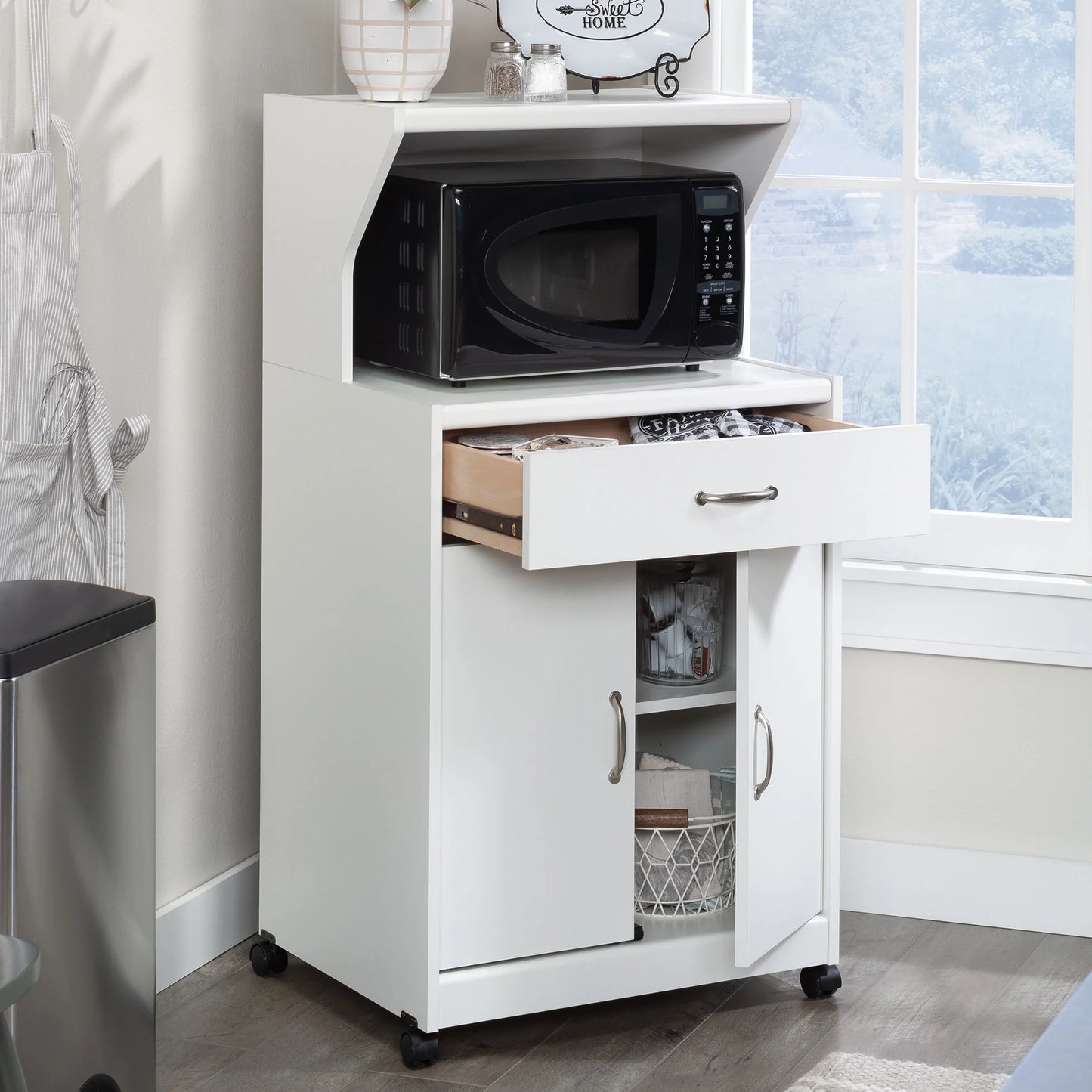 Sauder Kitchen Cart for Microwave in Soft White, Soft White Finish