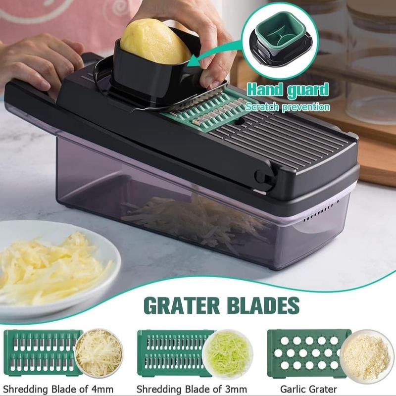 1 Set Vegetable Chopper with Container, Multifunctional 16 in 1 Stainless Steel Manual Vegetable Cutter Slicer for Home Kitchen