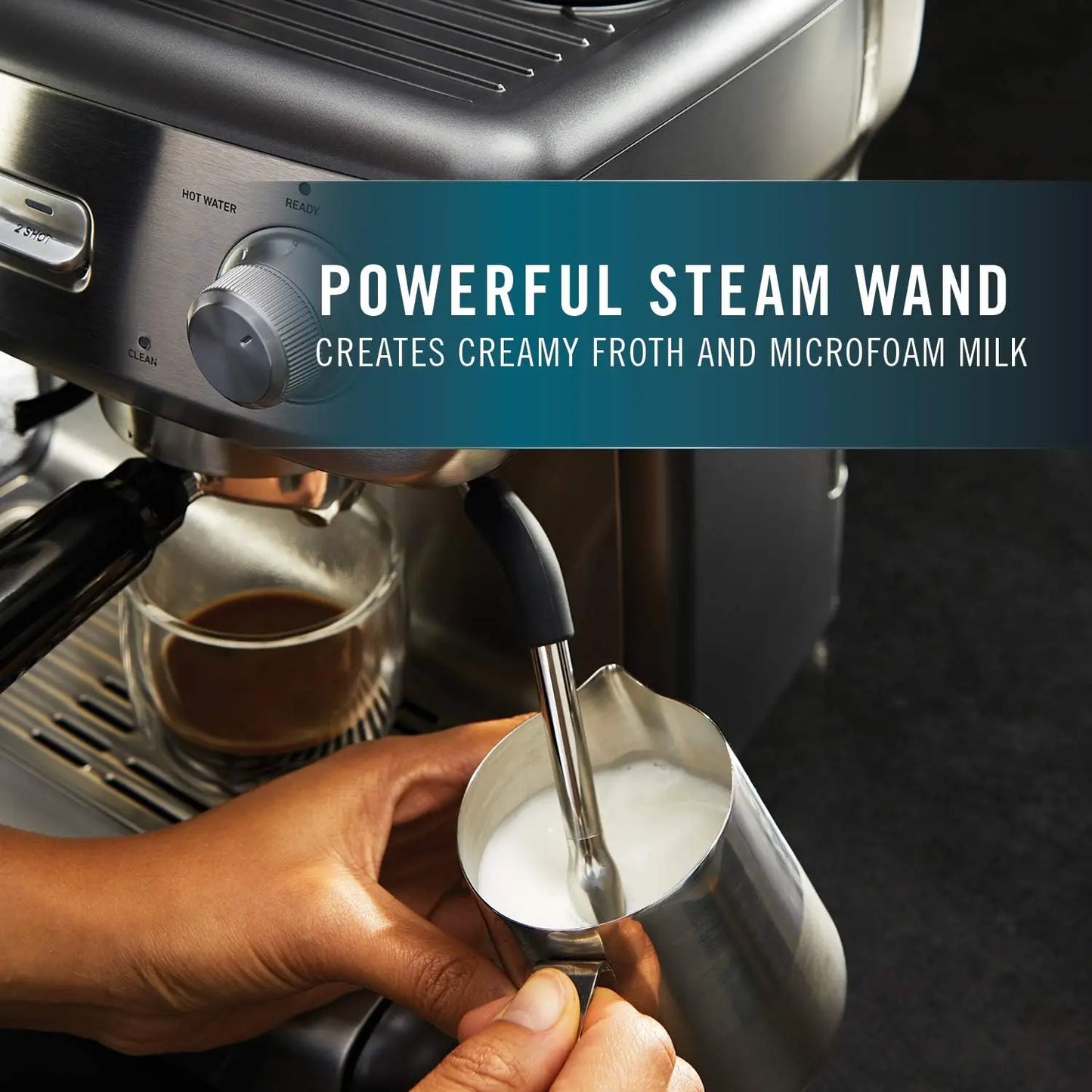 Espresso Machine with Coffee Grinder, Tamper, Milk Frothing Pitcher, and Steam Wand, Temp iQ 15 Bar Pump, Stainless St