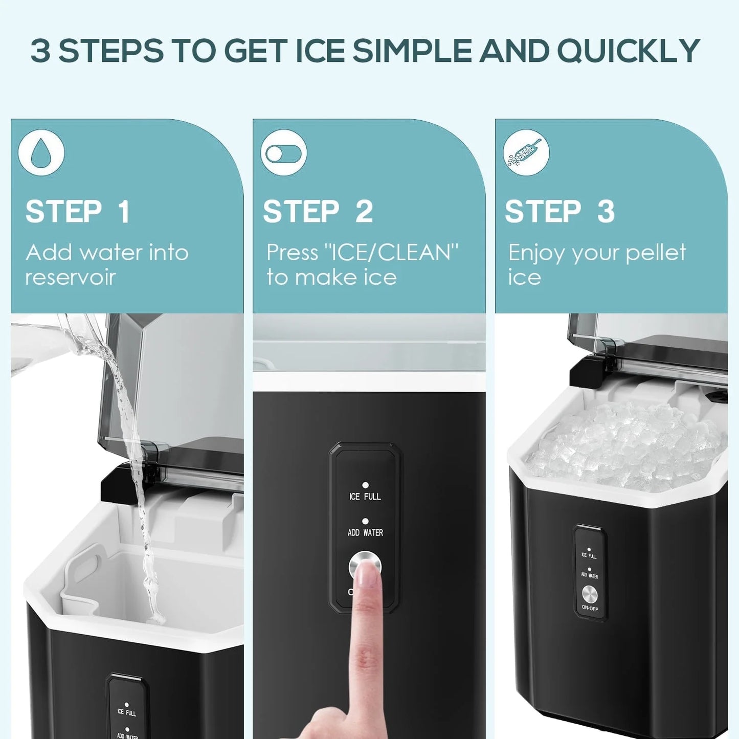 Auseo Nugget Ice Maker Countertop with Soft Chewable Pellet Ice, Portable Ice Machine with Handle, 35Lbs/24H, for Kitchen/Office/Party(Black)
