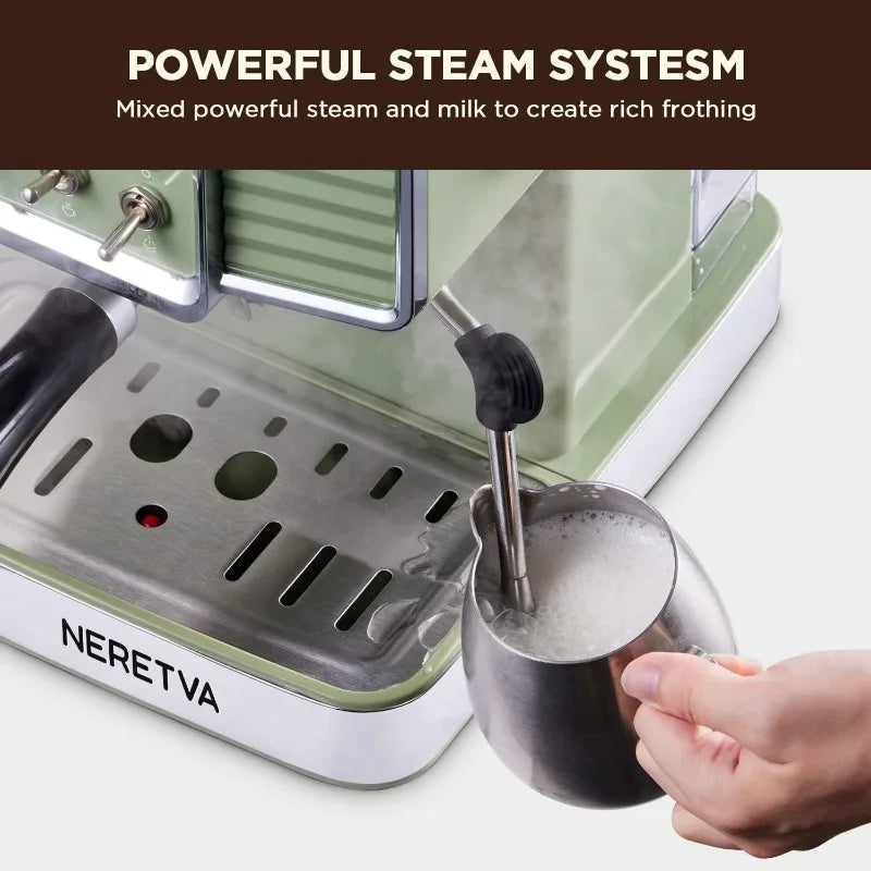 Espresso Coffee Machine 15 Bar Espresso Maker with Milk Frother Steam Wand Cappuccino, Latte for Home Barista, 1.6L